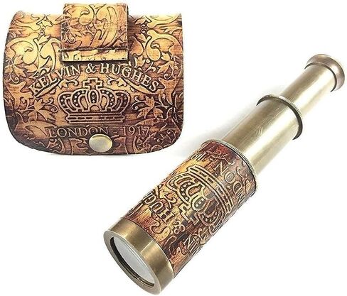 Nautical Handheld Pirate Brass Telescope with Box/Case, Sailor Home Decor Pirate Captain Boat Gift, Pirate Spyglass, Brass Collapsible Hand Telescope, Pirate Collectible & Decor (6", Kelvin & Hughes) in Saudi Arabia