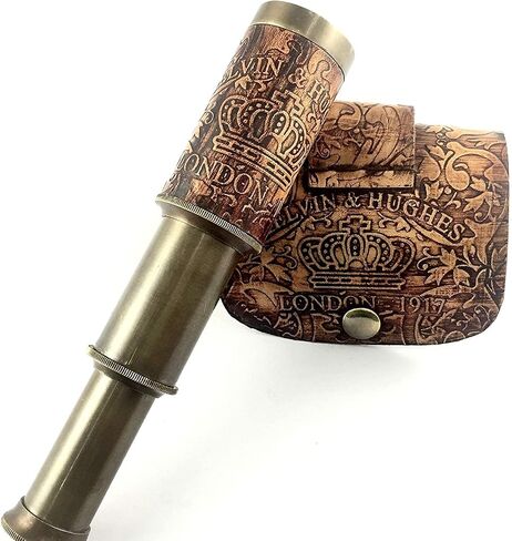 Nautical Handheld Pirate Brass Telescope with Box/Case, Sailor Home Decor Pirate Captain Boat Gift, Pirate Spyglass, Brass Collapsible Hand Telescope, Pirate Collectible & Decor (6", Kelvin & Hughes) in Saudi Arabia