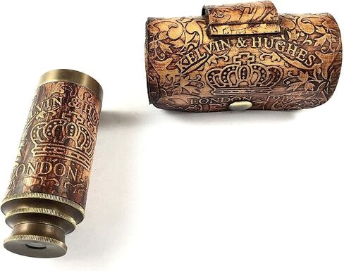 Nautical Handheld Pirate Brass Telescope with Box/Case, Sailor Home Decor Pirate Captain Boat Gift, Pirate Spyglass, Brass Collapsible Hand Telescope, Pirate Collectible & Decor (6", Kelvin & Hughes) in Saudi Arabia