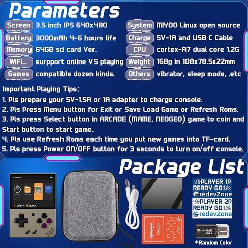 Miyoo Mini Plus Handheld Game Console 3.5-inch 640*480 IPS Screen 3000mAh Compatible with Multiplayer Portable Case Retro Gray in Saudi Arabia