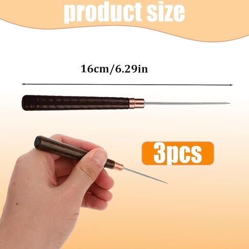 3 Pcs Leather Awl Wooden Handle Scratch Awl Tailors Awl Leather Hole Punch Awl Craft Hole Punch Sewing Piercing Awl Needle Tools Craft Repair Set for DIY Handmade Stitch in Saudi Arabia