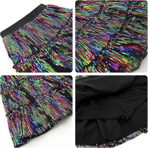 Rolanko Girls Sequin Skirt Kids Elastic Waist A-Line Sparkly Ruffle Skirt with Lining for Party Dance in Saudi Arabia