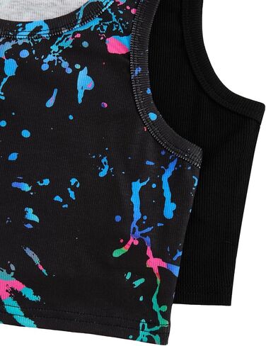 Milumia Girl's 2 Pack Ink Splatter Print Knit Round Neck Casual Crop Tank Top in Saudi Arabia
