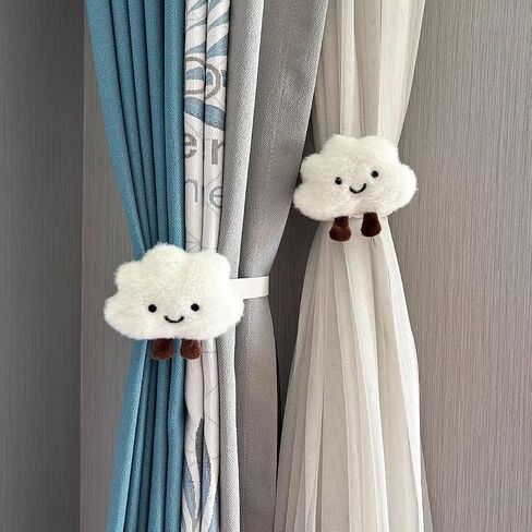 2PACK Snap-Fit Cartoon Cloud Curtain Tiebacks Hook Holdbacks Cute Curtain Holdbacks Rope for Baby Kid Girls Living Room Bedroom Nursery Decor Home Office Decorative (White) in Kuwait