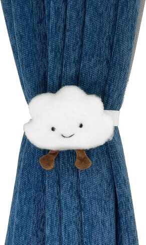 2PACK Snap-Fit Cartoon Cloud Curtain Tiebacks Hook Holdbacks Cute Curtain Holdbacks Rope for Baby Kid Girls Living Room Bedroom Nursery Decor Home Office Decorative (White) in Kuwait