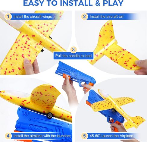 3 Pack Airplane Launcher Toys, LED Foam Glider Catapult Plane Toy for Boys with 2 Flight Modes DIY Stickers Outdoor Sport Flying Toys Birthday Gifts for Girls Boys 4 5 6 7 8 9 10 11 12 Year Old in Saudi Arabia