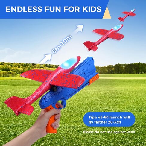 3 Pack Airplane Launcher Toys, LED Foam Glider Catapult Plane Toy for Boys with 2 Flight Modes DIY Stickers Outdoor Sport Flying Toys Birthday Gifts for Girls Boys 4 5 6 7 8 9 10 11 12 Year Old in Saudi Arabia