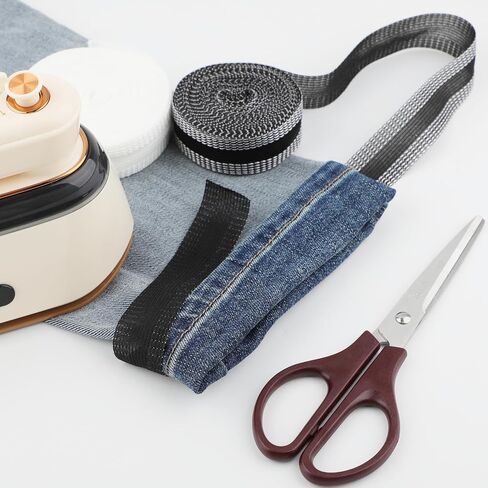 Iron-on Instant Hem Tape 2 Rolls 5.5 Yard, Permanent No Sew Hemming Tape, Trousers Edge Modified Strips, Washable Hem Adhesive Tape, Fabric Fuse Tape for Sewing Pants, Curtain Hem, Tablecloth (Black) in Kuwait