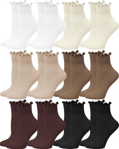 Beieverluck 12 Pairs Ruffle Socks Women Frilly Socks Ruffle Ankle Socks Cute Crew Socks Cotton Fall Socks for Women in Saudi Arabia