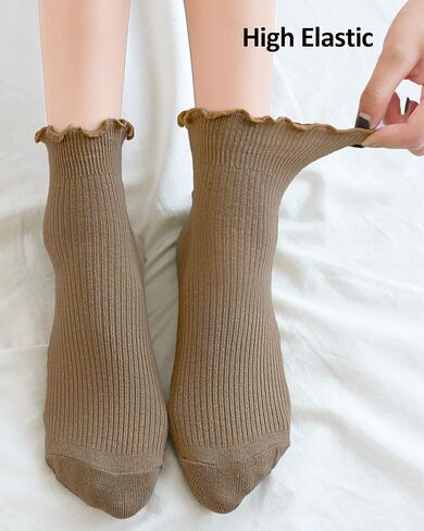 Beieverluck 12 Pairs Ruffle Socks Women Frilly Socks Ruffle Ankle Socks Cute Crew Socks Cotton Fall Socks for Women in Saudi Arabia