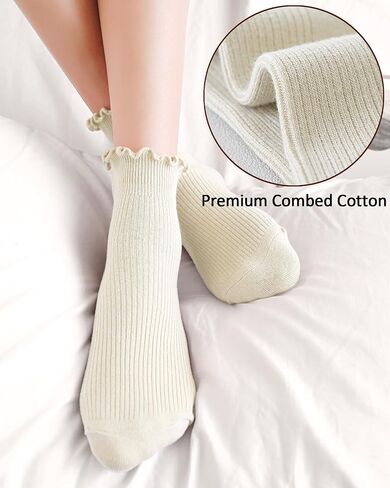 Beieverluck 12 Pairs Ruffle Socks Women Frilly Socks Ruffle Ankle Socks Cute Crew Socks Cotton Fall Socks for Women in Saudi Arabia