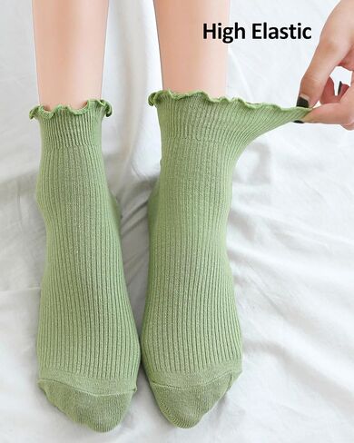 Beieverluck 12 Pairs Ruffle Socks Women Frilly Socks Ruffle Ankle Socks Cute Crew Socks Cotton Fall Socks for Women in Saudi Arabia