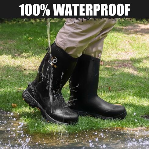 Kalkal Rubber Boots for Men, Waterproof Mid Calf Rain Boots with Comfortable Sports Outsole, 6mm Neoprene Insulated Rubber Work Boots - Garden Farm Mud Boots (Size 7-14) in Saudi Arabia
