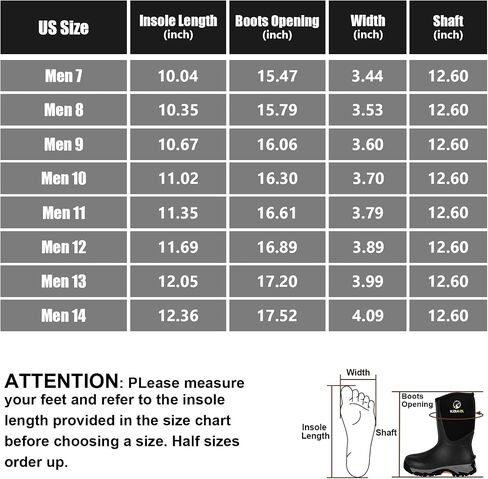 Kalkal Rubber Boots for Men, Waterproof Mid Calf Rain Boots with Comfortable Sports Outsole, 6mm Neoprene Insulated Rubber Work Boots - Garden Farm Mud Boots (Size 7-14) in Saudi Arabia