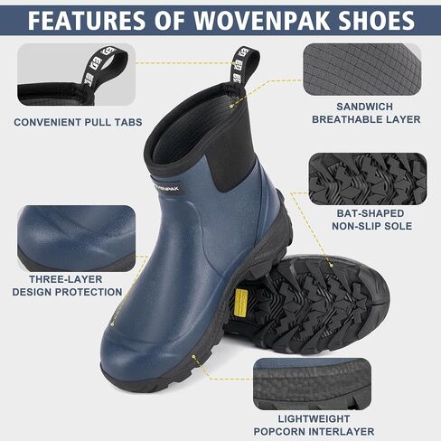 WOVENPAK Men's Rain Boots, Ankle Height Rubber Garden Shoes, Neoprene Mud Boots, Waterproof Insulated Work Booties for Gardening, Hunting, Farming, Camping and Yard in Saudi Arabia