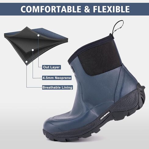WOVENPAK Men's Rain Boots, Ankle Height Rubber Garden Shoes, Neoprene Mud Boots, Waterproof Insulated Work Booties for Gardening, Hunting, Farming, Camping and Yard in Saudi Arabia