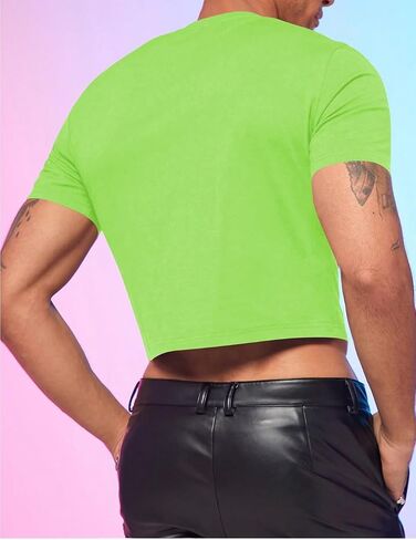 GORGLITTER Men's Lace Up Crop Top Short Sleeve Cropped T Shirt Casual Hot Shirt in Saudi Arabia