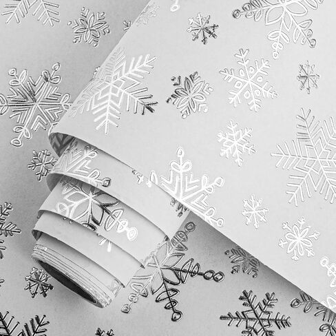 Homeral Christmas Wrapping Paper Roll - 46.8sq.ft. 3D Embossed Silver Foil Snowflakes on White for Christmas, Winter Holiday, Party, New Year Celebration- 17in x 33ft in Saudi Arabia