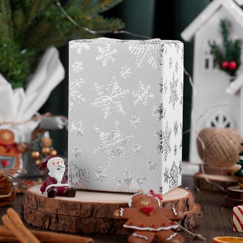 Homeral Christmas Wrapping Paper Roll - 46.8sq.ft. 3D Embossed Silver Foil Snowflakes on White for Christmas, Winter Holiday, Party, New Year Celebration- 17in x 33ft in Saudi Arabia