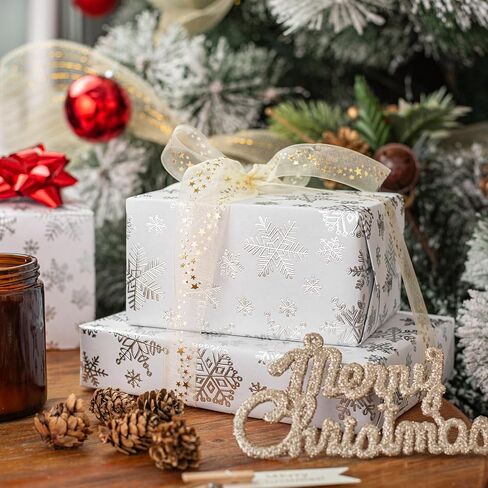 Homeral Christmas Wrapping Paper Roll - 46.8sq.ft. 3D Embossed Silver Foil Snowflakes on White for Christmas, Winter Holiday, Party, New Year Celebration- 17in x 33ft in Saudi Arabia