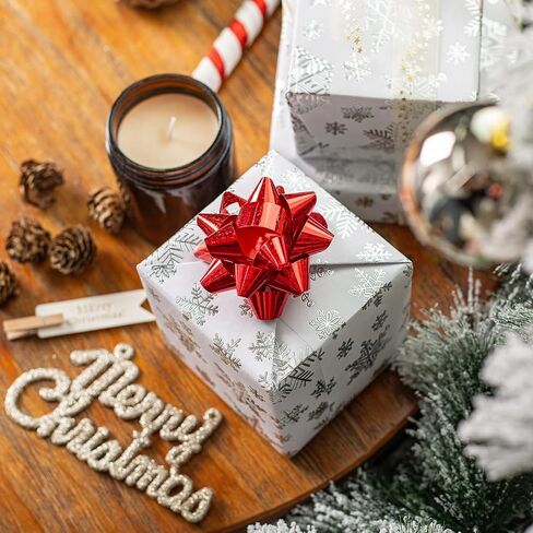 Homeral Christmas Wrapping Paper Roll - 46.8sq.ft. 3D Embossed Silver Foil Snowflakes on White for Christmas, Winter Holiday, Party, New Year Celebration- 17in x 33ft in Saudi Arabia