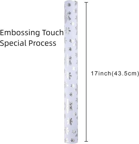 Homeral Christmas Wrapping Paper Roll - 46.8sq.ft. 3D Embossed Silver Foil Snowflakes on White for Christmas, Winter Holiday, Party, New Year Celebration- 17in x 33ft in Saudi Arabia