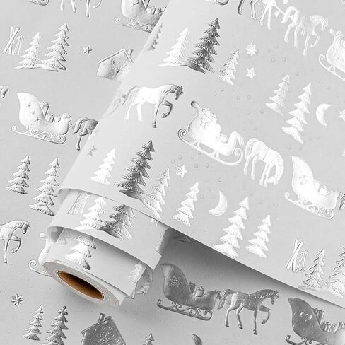 Homeral Christmas Wrapping Paper Roll - 46.8sq.ft. 3D Embossed Silver Foil Snowflakes on White for Christmas, Winter Holiday, Party, New Year Celebration- 17in x 33ft in Saudi Arabia