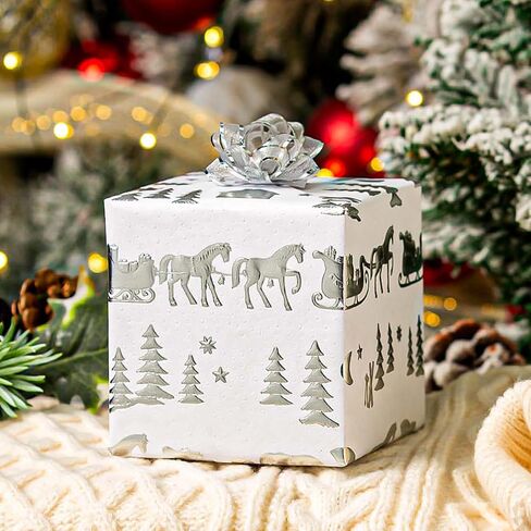 Homeral Christmas Wrapping Paper Roll - 46.8sq.ft. 3D Embossed Silver Foil Snowflakes on White for Christmas, Winter Holiday, Party, New Year Celebration- 17in x 33ft in Saudi Arabia
