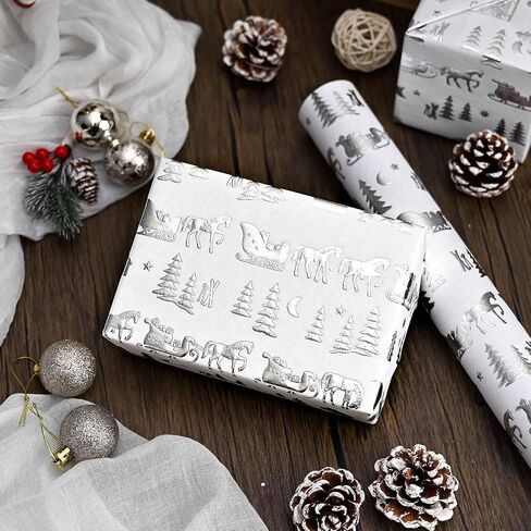 Homeral Christmas Wrapping Paper Roll - 46.8sq.ft. 3D Embossed Silver Foil Snowflakes on White for Christmas, Winter Holiday, Party, New Year Celebration- 17in x 33ft in Saudi Arabia