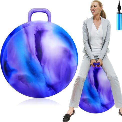 Lewtemi Hopper Ball, 29 Inch Bouncing Ball with Handle, Jumping Hopping Ball, Exercise Ball and Air Pump for Adults Outdoors Sports Games Exercise (Blue Green Gradient) in Saudi Arabia