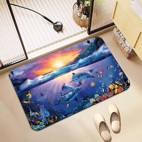 Bathroom mat Non Slip Rubber Quick Dry Bath mat, Non Slip Quick Dry Bathroom mat, Super Absorbent Bath mat, Rubber Bathroom mat Bath Rugs, Shower Mat Bathroom Floor Mat, 15.7x23.6in, Dolphin in Saudi Arabia