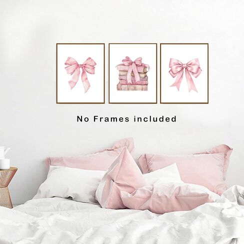 JWVK Coquette Preppy Pink Bow Girly Books Wall Art Prints مجموعة من 3، هدايا لمحبي الكتب، ديكور غرفة Coquette، ديكور غرفة Preppy، ملصقات كتب وردية عصرية للسكن في غرفة نوم الفتيات، 8x10 غير مؤطرة in Kuwait