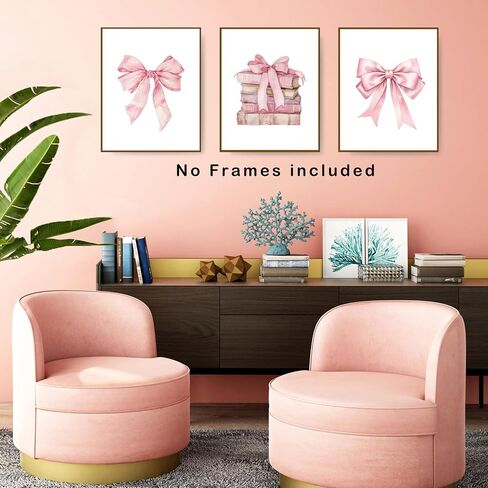 JWVK Coquette Preppy Pink Bow Girly Books Wall Art Prints مجموعة من 3، هدايا لمحبي الكتب، ديكور غرفة Coquette، ديكور غرفة Preppy، ملصقات كتب وردية عصرية للسكن في غرفة نوم الفتيات، 8x10 غير مؤطرة in Kuwait