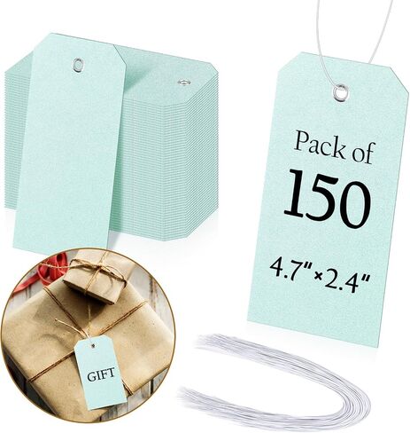150 Pcs Paper Tag with Elastic String 4 3/4" X 2 3/8" Blank Shipping Tags with Reinforced Hole Price Tags Hang Tags with String Attached Large Marking Tags Gift Tags for Labeling Christmas(Light blue) in Saudi Arabia