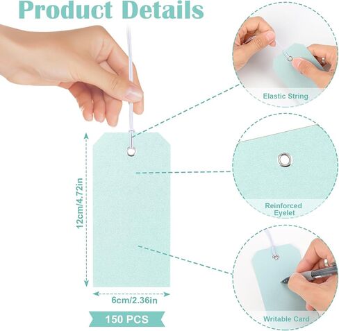 150 Pcs Paper Tag with Elastic String 4 3/4" X 2 3/8" Blank Shipping Tags with Reinforced Hole Price Tags Hang Tags with String Attached Large Marking Tags Gift Tags for Labeling Christmas(Light blue) in Saudi Arabia