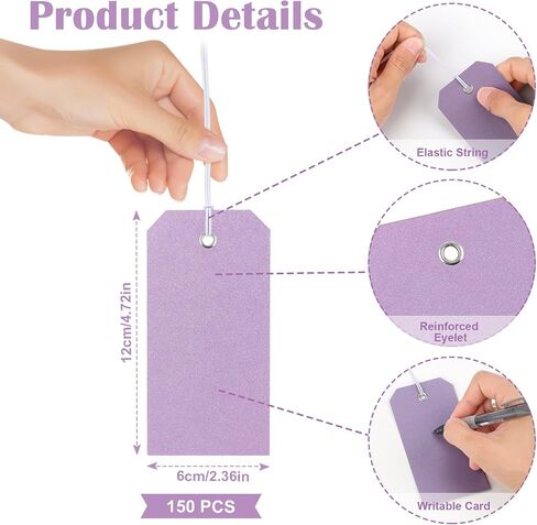 150 Pcs Paper Tag with Elastic String 4 3/4" X 2 3/8" Blank Shipping Tags with Reinforced Hole Price Tags Hang Tags with String Attached Large Marking Tags Gift Tags for Labeling Christmas(Light blue) in Saudi Arabia