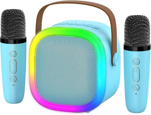 Karaoke Machine for Kids Adults, Portable Bluetooth Speaker with Wireless Microphones and LED Lights, Kids Toys Birthday for Girls and Boys Ages 4,5,6,7,8,9,10,11,12+ Years, Home Party in Saudi Arabia