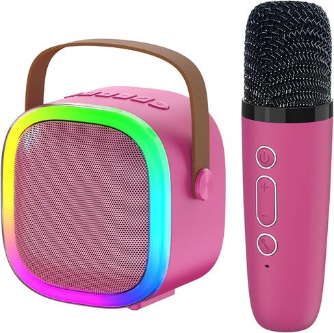 Karaoke Machine for Kids Adults, Portable Bluetooth Speaker with Wireless Microphones and LED Lights, Kids Toys Birthday for Girls and Boys Ages 4,5,6,7,8,9,10,11,12+ Years, Home Party in Saudi Arabia