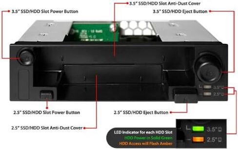 ICY DOCK 2 Bay 2.5" & 3.5" SATA HDD/SSD Hot Swap Mobile / Caddy / Docking for External 5.25" Bay | DuoSwap MB971SP-B in Kuwait