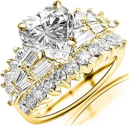14K White Gold 4 Carat LAB GROWN DIAMOND Exquisite Prong Set Bageutte And Round Heart Cut Diamond Engagement Ring (E-F Color VS2-SI1 Clarity 2 Ct Center) in Saudi Arabia
