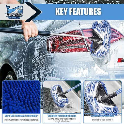 Plush Guard - Heavy Duty High GSM Microfiber Car Wash Brush Cover - Chenille Sleeve with Drawstring for Secure Fit, Soap-Passing, Washable, Scratch-Free Protection for Public Car Wash Brushes in Saudi Arabia