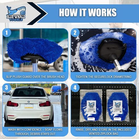Plush Guard - Heavy Duty High GSM Microfiber Car Wash Brush Cover - Chenille Sleeve with Drawstring for Secure Fit, Soap-Passing, Washable, Scratch-Free Protection for Public Car Wash Brushes in Saudi Arabia