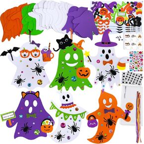 Winlyn 24 Sets Halloween Crafts Fall Crafts DIY Halloween Ghost Tree Ornaments Decorations Craft Kits Foam Ghost Stickers Fall Halloween Arts and Crafts for Kids Party Favors Classroom Art Activities