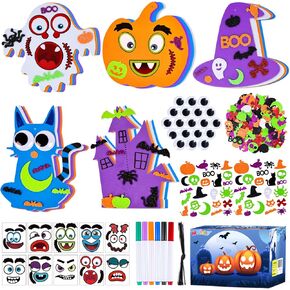 MGparty 330PCS Halloween Foam Stickers Set DIY Pumpkin Cat Ghost Castle Witch Hat Halloween Craft Kit for Kids Halloween Decorations Party Favors Supplies