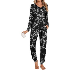 Anydoll Womens Pajamas Sets 2 Piece Lounge Set Long Sleeve Pjs Fall Joggers Pants Sleepwear with Pockets