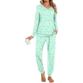 طقم بيجامات نسائي من Anydoll مكون من قطعتين طقم صالة بأكمام طويلة وسراويل ركض للخريف مع جيوب in Kuwait