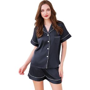 silk pajamas set for women Short Sleeve Sleepwear Button Down Loungewear 2 Piece Pjs Shorts Set S-XXL 6015