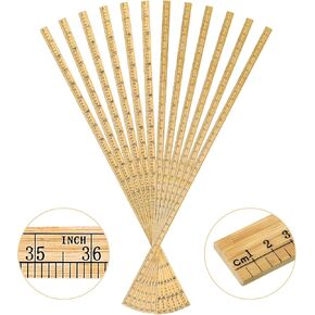 Fulmoon 12 Pieces Wood Double Sided Meter Stick Yard Stick Thick Wooden Ruler Measuring Stick Bulk for School Classroom Home Office Kids Measuring Meterstick (39")