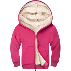 Kids Sherpa Lined Hoodie Unisex Boys Girls Winter Warm Fleece Jacket Zip Up Hooded Sweatshirt