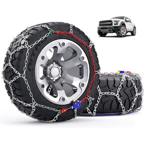 Snow-Chains Auto Fixing 1 Min Quick Installation Tire-Chains, Heavy-Duty Emergency Tire Traction Chain for Pickup Trucks and Off-road SUV Car Tires 255 265 275 285 - Set of 2